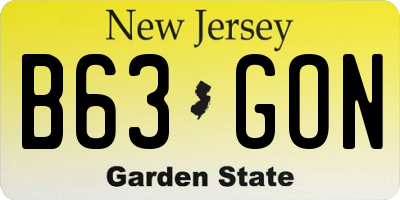 NJ license plate B63GON