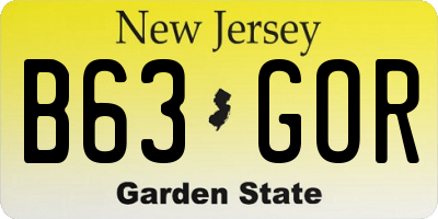 NJ license plate B63GOR