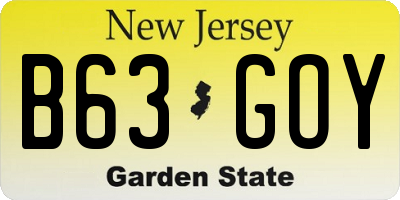 NJ license plate B63GOY