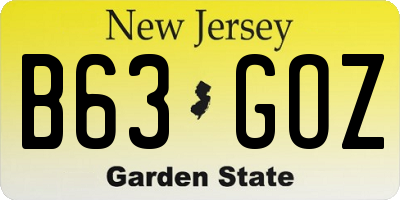 NJ license plate B63GOZ