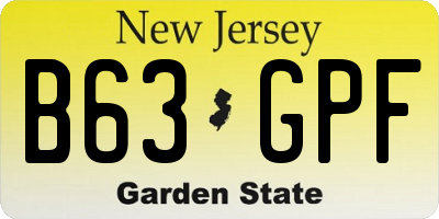 NJ license plate B63GPF