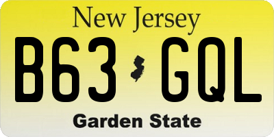 NJ license plate B63GQL