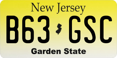 NJ license plate B63GSC