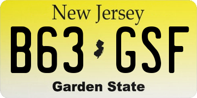 NJ license plate B63GSF