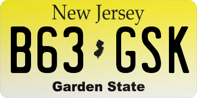 NJ license plate B63GSK