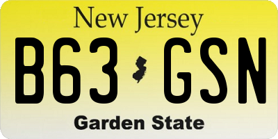NJ license plate B63GSN