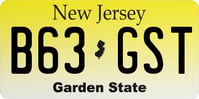 NJ license plate B63GST