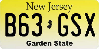 NJ license plate B63GSX