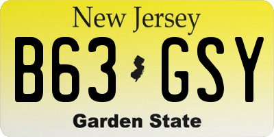 NJ license plate B63GSY