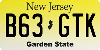 NJ license plate B63GTK