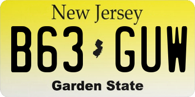 NJ license plate B63GUW
