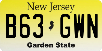 NJ license plate B63GWN