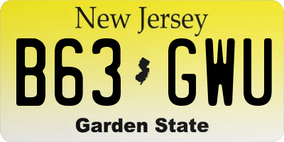 NJ license plate B63GWU