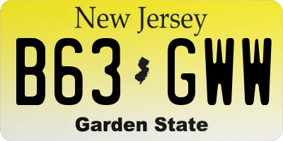 NJ license plate B63GWW
