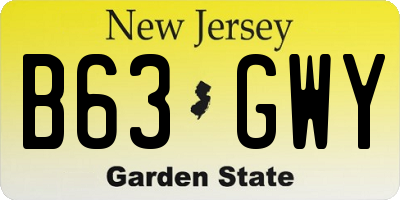 NJ license plate B63GWY