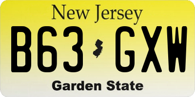 NJ license plate B63GXW