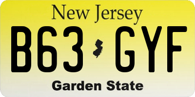 NJ license plate B63GYF