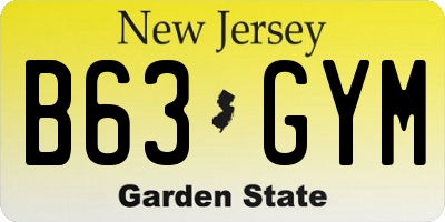 NJ license plate B63GYM