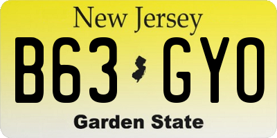 NJ license plate B63GYO