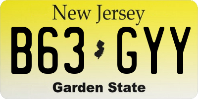 NJ license plate B63GYY