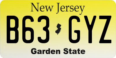 NJ license plate B63GYZ