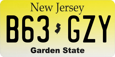 NJ license plate B63GZY