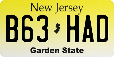 NJ license plate B63HAD