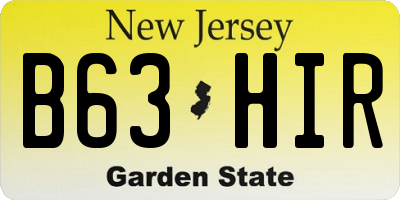 NJ license plate B63HIR