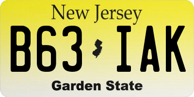 NJ license plate B63IAK
