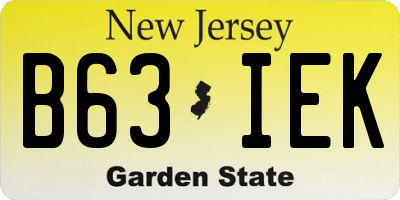 NJ license plate B63IEK
