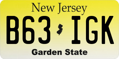 NJ license plate B63IGK