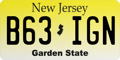 NJ license plate B63IGN