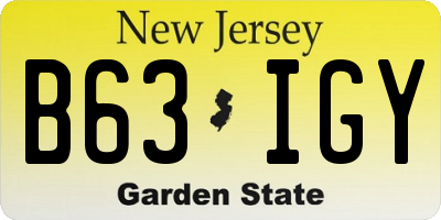 NJ license plate B63IGY