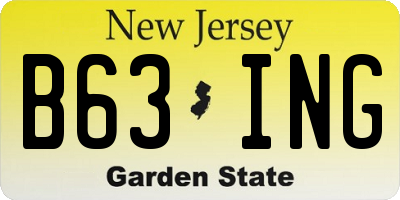 NJ license plate B63ING