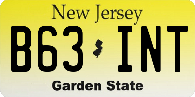 NJ license plate B63INT