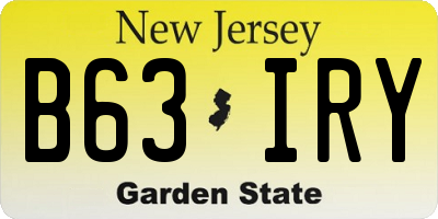 NJ license plate B63IRY