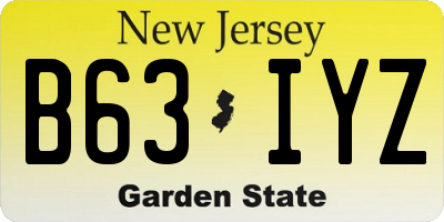 NJ license plate B63IYZ