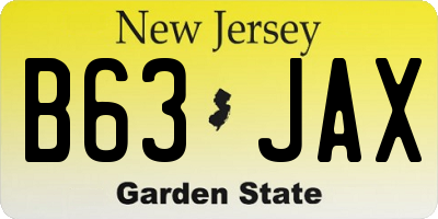 NJ license plate B63JAX