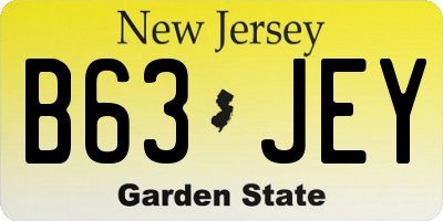NJ license plate B63JEY