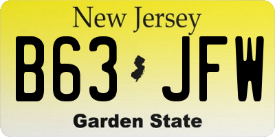 NJ license plate B63JFW