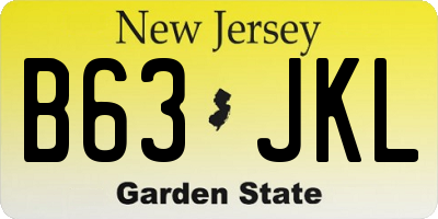 NJ license plate B63JKL