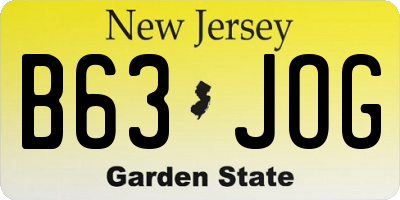 NJ license plate B63JOG