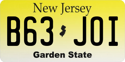 NJ license plate B63JOI