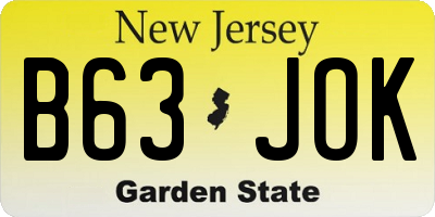 NJ license plate B63JOK