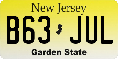 NJ license plate B63JUL