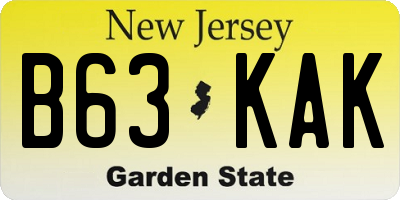 NJ license plate B63KAK