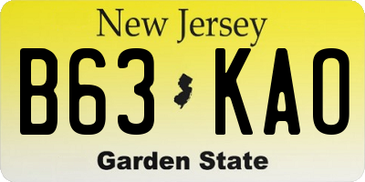 NJ license plate B63KAO