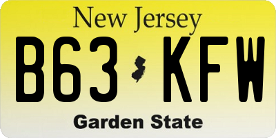 NJ license plate B63KFW