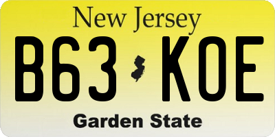 NJ license plate B63KOE