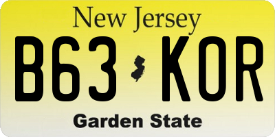 NJ license plate B63KOR